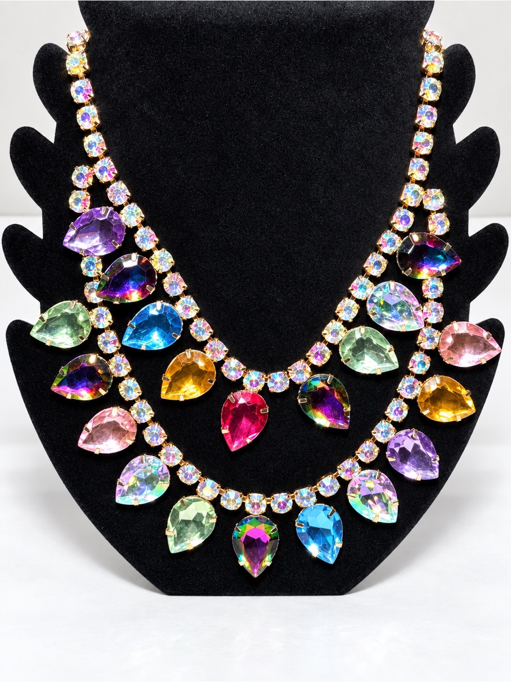 Multicolor Rhinestone Statement Bib Necklace - Picture 2 of 5